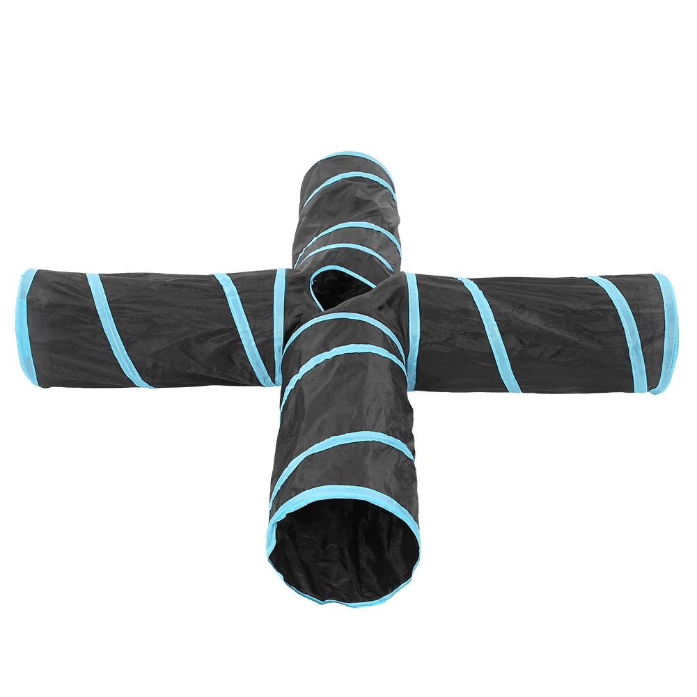 

Portable Foldable 4 Way Cat Play Tunnel Indoor Outdoor Pet Interactive Training Toy (Blue)
