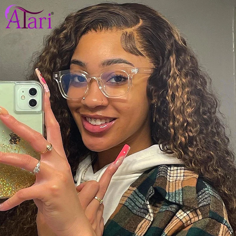 

13x6 HD Transparent Highlight Ombre Lace Frontal Human Hair Wigs Remy Curly Lace Front Wig 4/30 Deep Wave Lace Closure Wig