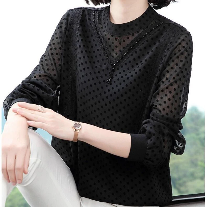 

Polka Dot Printed Blusas Women Long Sleeve Chiffon Blouses Shirts Lady Casual Spring Autumn Style O-Neck Tops