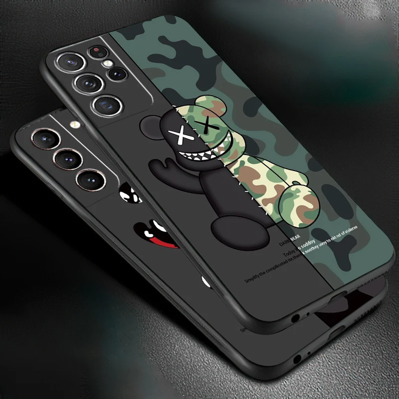 

luxury brand fashion bear For Samsung Galaxy S22 S21 S20 FE S10 S10E S9 S8 Plus Ultra 5G Phone Case liquid silicone black cover