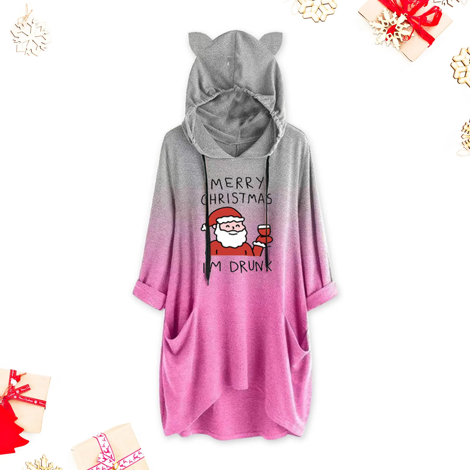 

Женские зимние толстовки на молнии с рождественским принтом, женская блузка, свитшот, Повседневный пуловер, толстовка с длинным рукавом, ку...