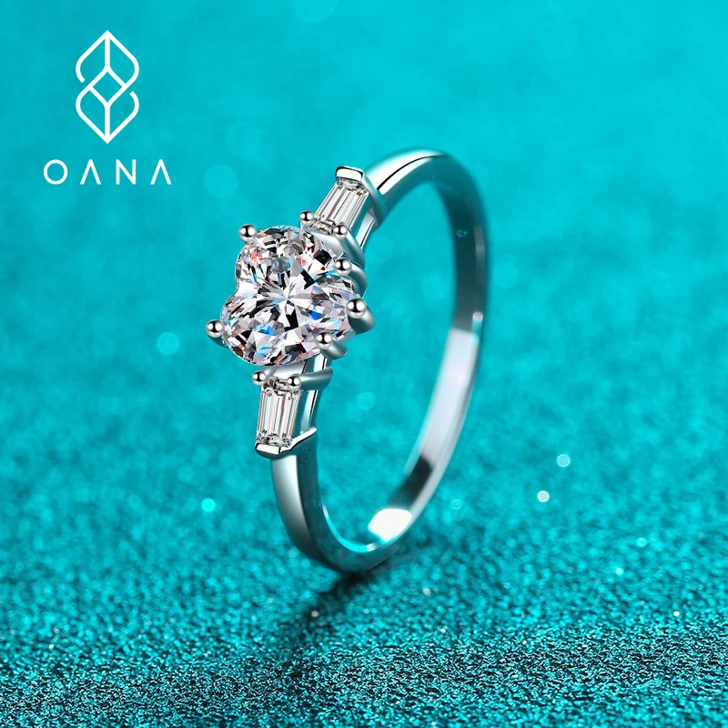 

OANA S925 Silver Female Ring Pt950 Platinum-Plated Heart-Shaped Moissanite Ring Jewelry
