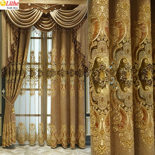 

European Style Embroidered Chenille Curtains Heat Insulation and Shading Finished Custom Curtains for Living Dining Room Bedroom