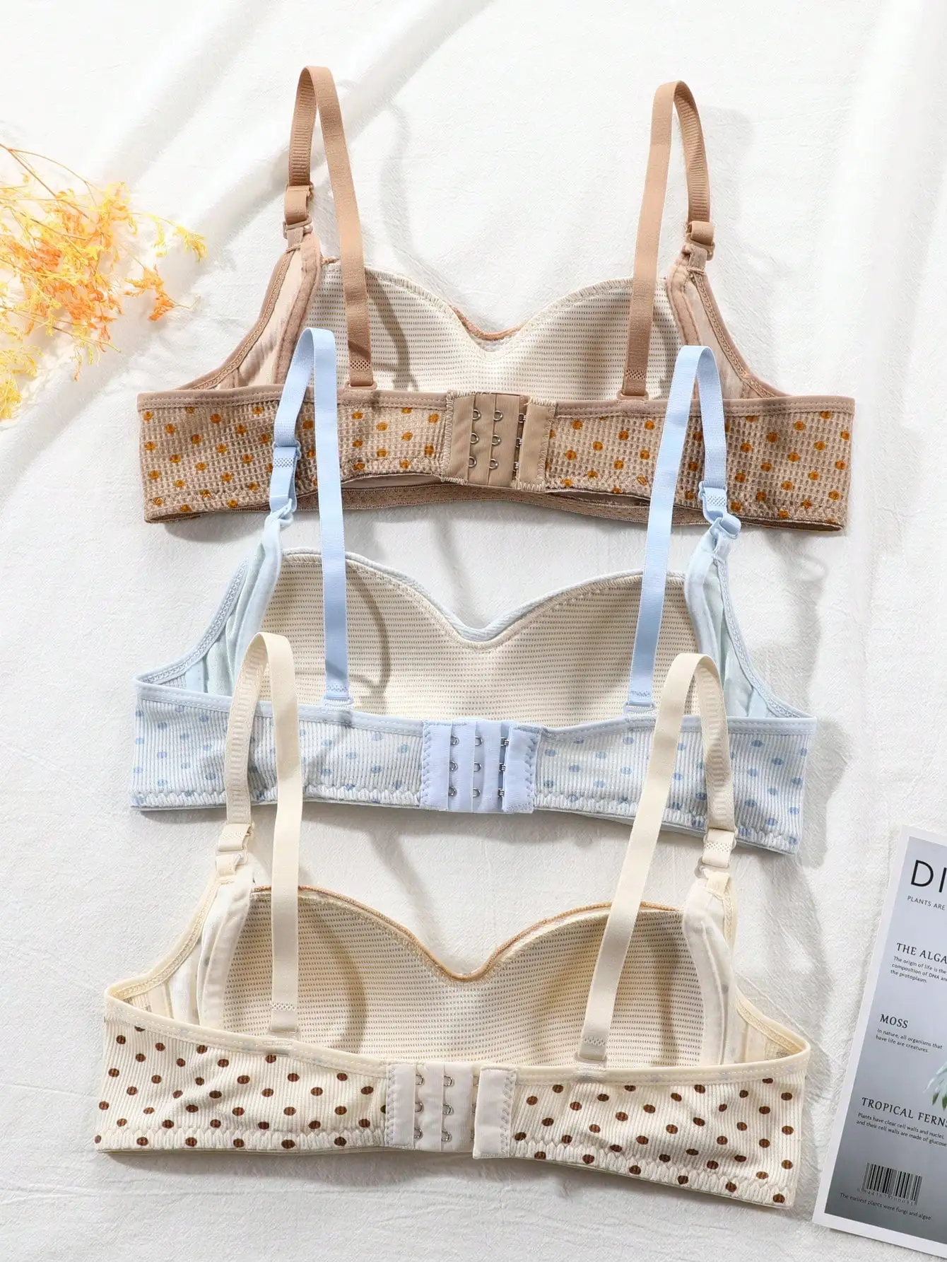 3 шт. тонкий бюстгальтер с принтом в горошек для девочек