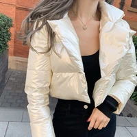 hooded parka puffer jacket solid cropped bubble coat ladies new fashion polyester clothing short streetwear women winter coats
