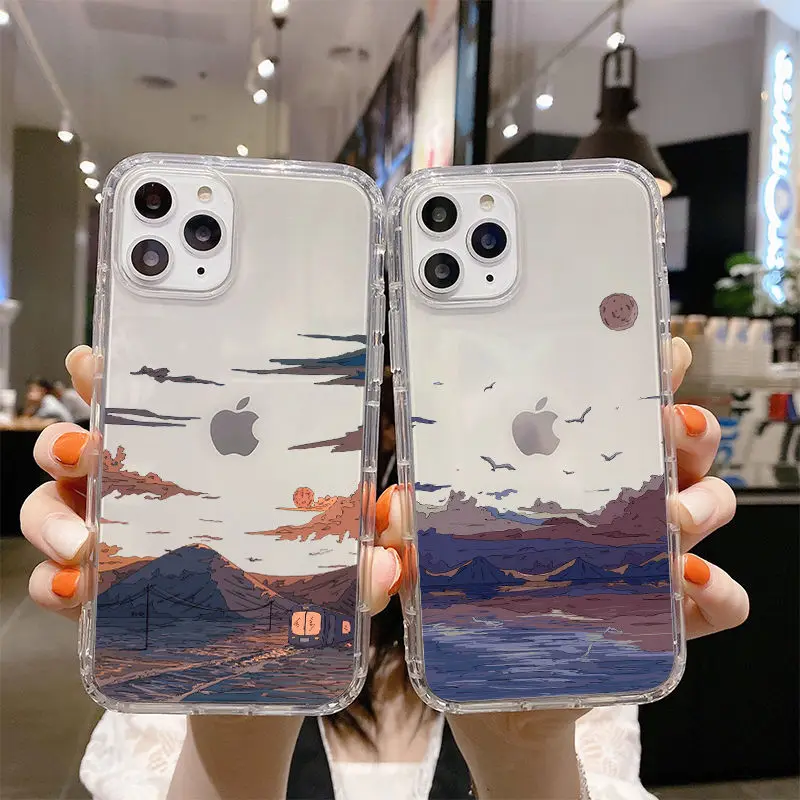 Чехол для телефона с изображением заката корейский чехол iPhone 11 13 12 Pro Max Mini X XR XS MAX SE