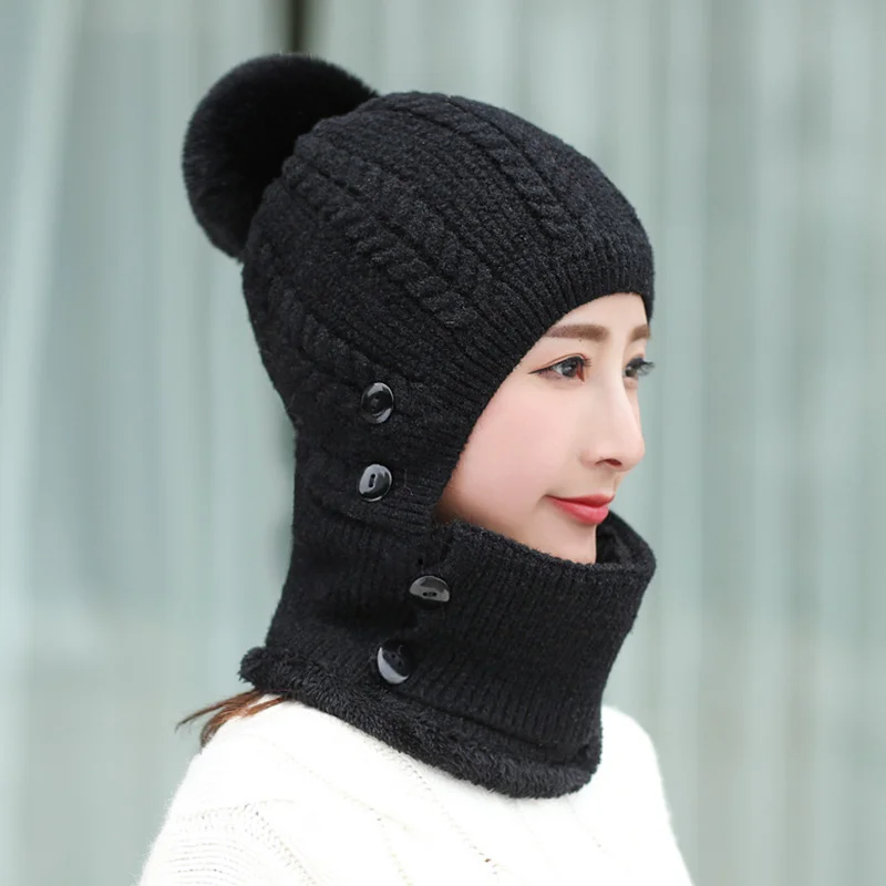 

2021 New Fashion Cute Comfortable Winter Knit Beanie Hat Neck Thick Warmer Fleece Lined Skull Cap for Women Outdoor