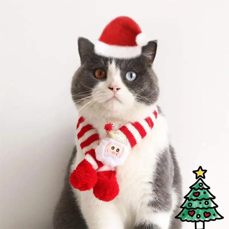 Adjustable Small Puppy Kitten Scarves Pet Clothes For Winter Warm Dog Cat Christmas Knitted Scarf Collar Accessories Chihuahua
