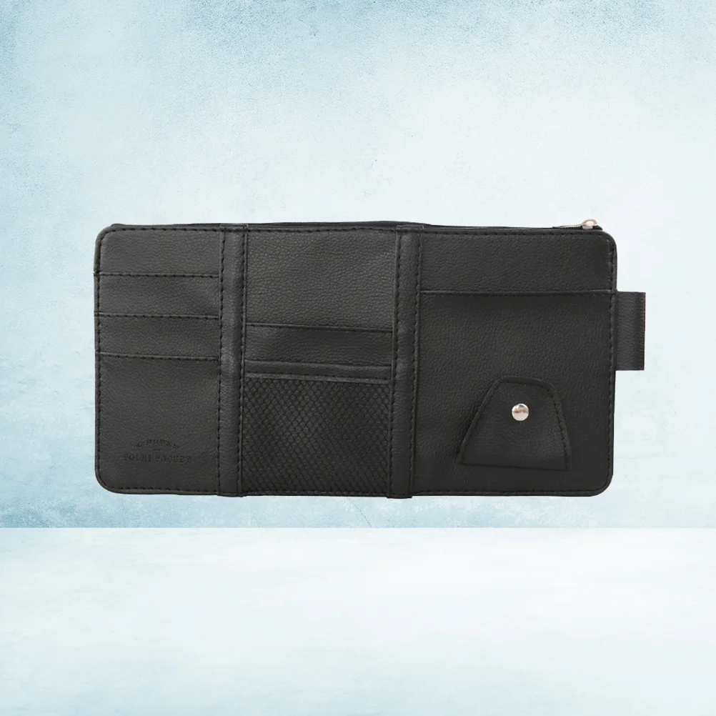 

Auto Visor Holder Sunglasses Folder Leather Storage Bag Wallet Fashion Zipper Car Organizer Clip (Black)