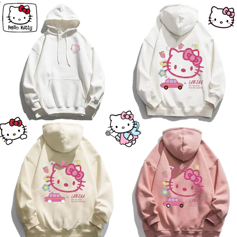 

Хлопковый мультяшный свитер с капюшоном Hello Kitty, зимнее плюшевое теплое пальто для студентов, куртка с запахом, отличное пальто, костюм для д...