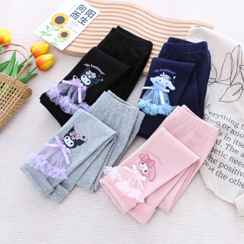 

Sanrio Anime Series Girl Long Sleeve T-Shirt Leggings Kawaii Kuromi Cinnamoroll My Melody Cartoon Print Childrens Clothing Gift