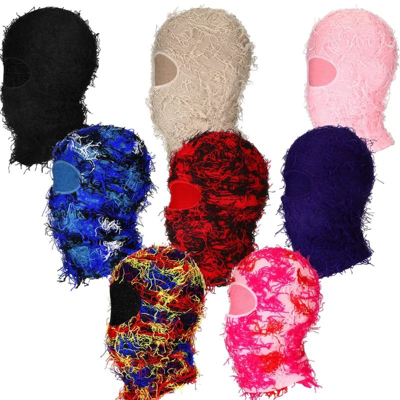 Passamontagna Distressed Knitted Full Face Ski Mask Hipop Unisex Shipetty Outdoor Mask Camouflage Balaclava Fleece Fuzzy Beanies