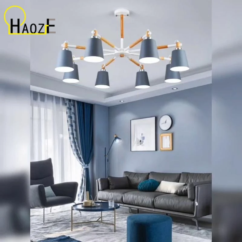 

Modern living room lighting chandelier bedroom lamp dining room chandelier E27 bulb wood plus iron lighting LED ceiling lamp E27