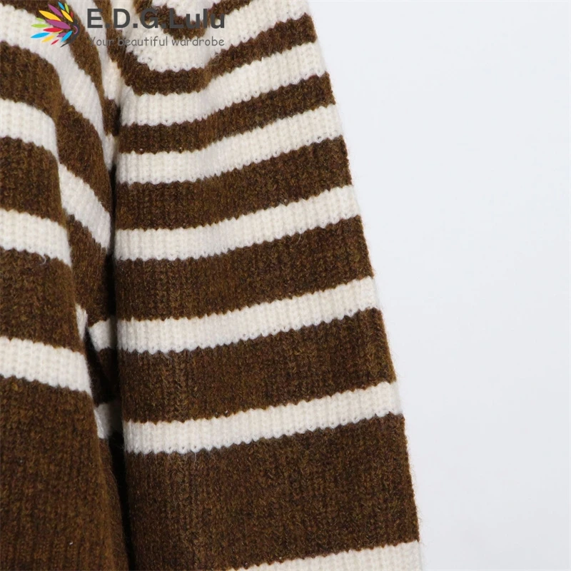 EDGLuLu Новый Полосатый укороченный свитер в Корейском стиле Женский винтажный