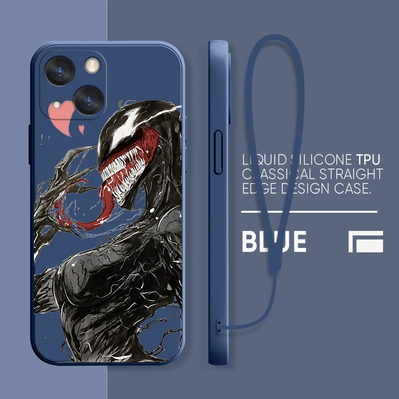 

Cute Marvel Venom For Apple iPhone 14 13 12 11 Pro Max Mini XS Max X XR 6S 6 7 8 Plus Liquid Shockproof Phone Case