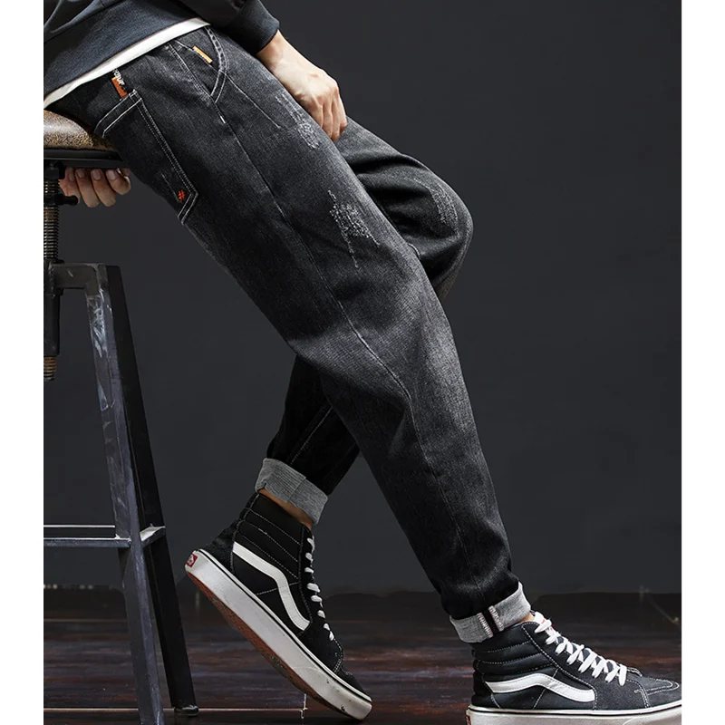 Men Clothing Autumn and Winter New Straight Loose Cylinder Jeans Vintage Elastic Force Comfortable Black Harun Trousers Women