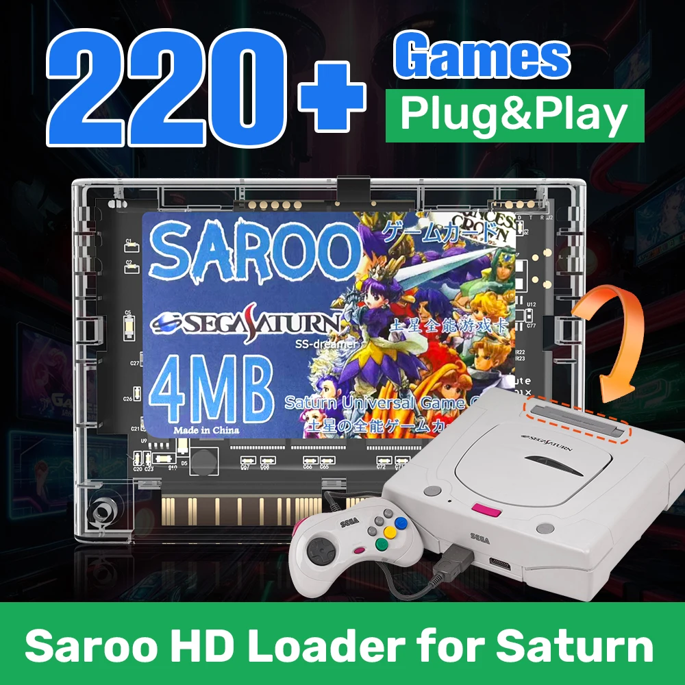 Картридж с загрузчиком SAROO HD для игровой консоли Sega Saturn 220 выбираемыми играми