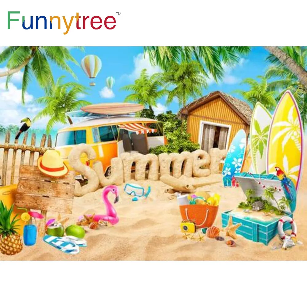 Фон Funnytree для фотосъемки с изображением летнего пляжа тропическая доска серфинга