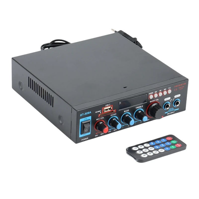 

800W Car Amplificador HIFI 2 CH Audio Power Amplifier 12/220V Home Theater Amplifier Audio Support FM USB SD(EU Plug)