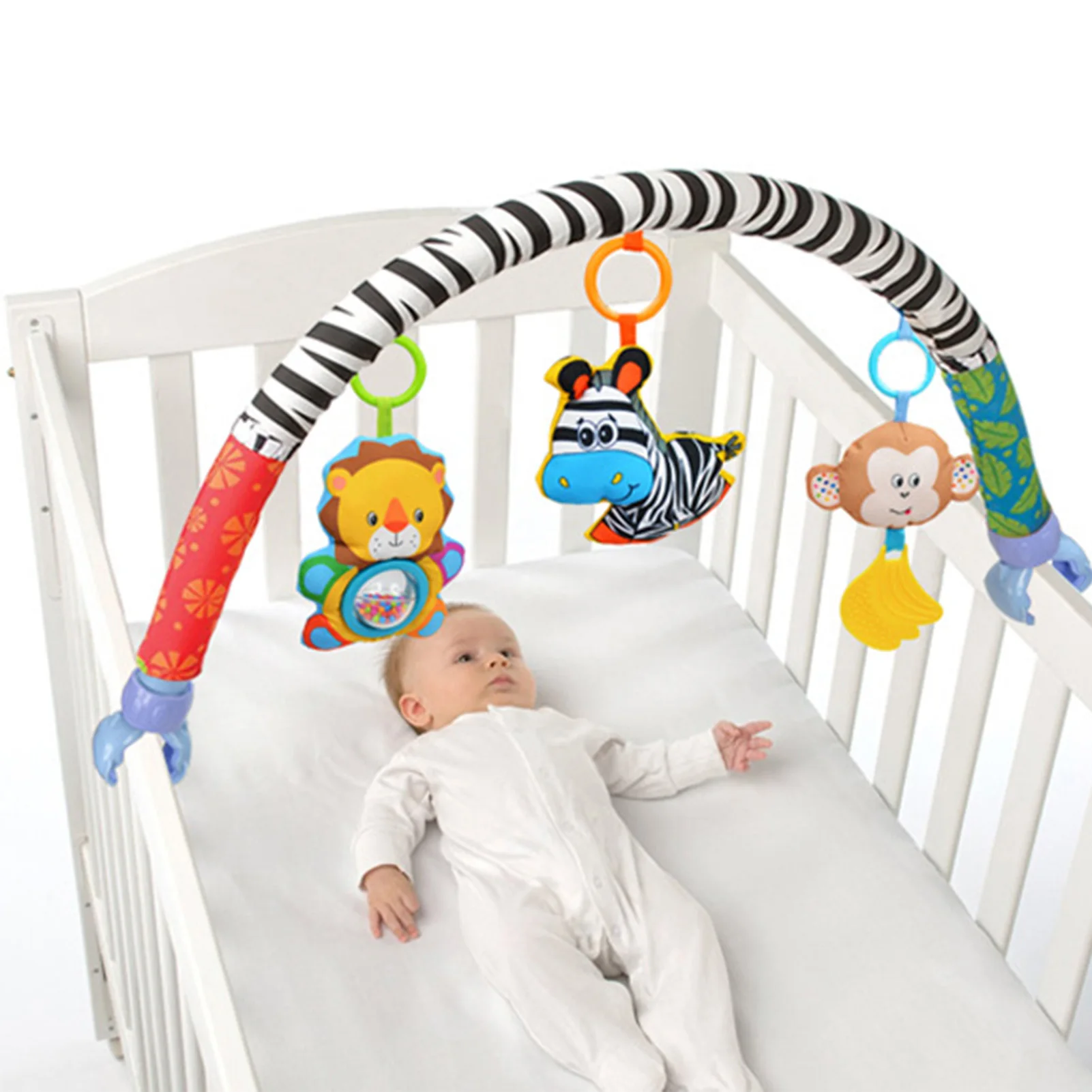 

Baby Travel Play Arch Stroller Activity Arch With Fascinating Toys Crib Accessory Cloth Animal Toy And Pram Activity Bar With