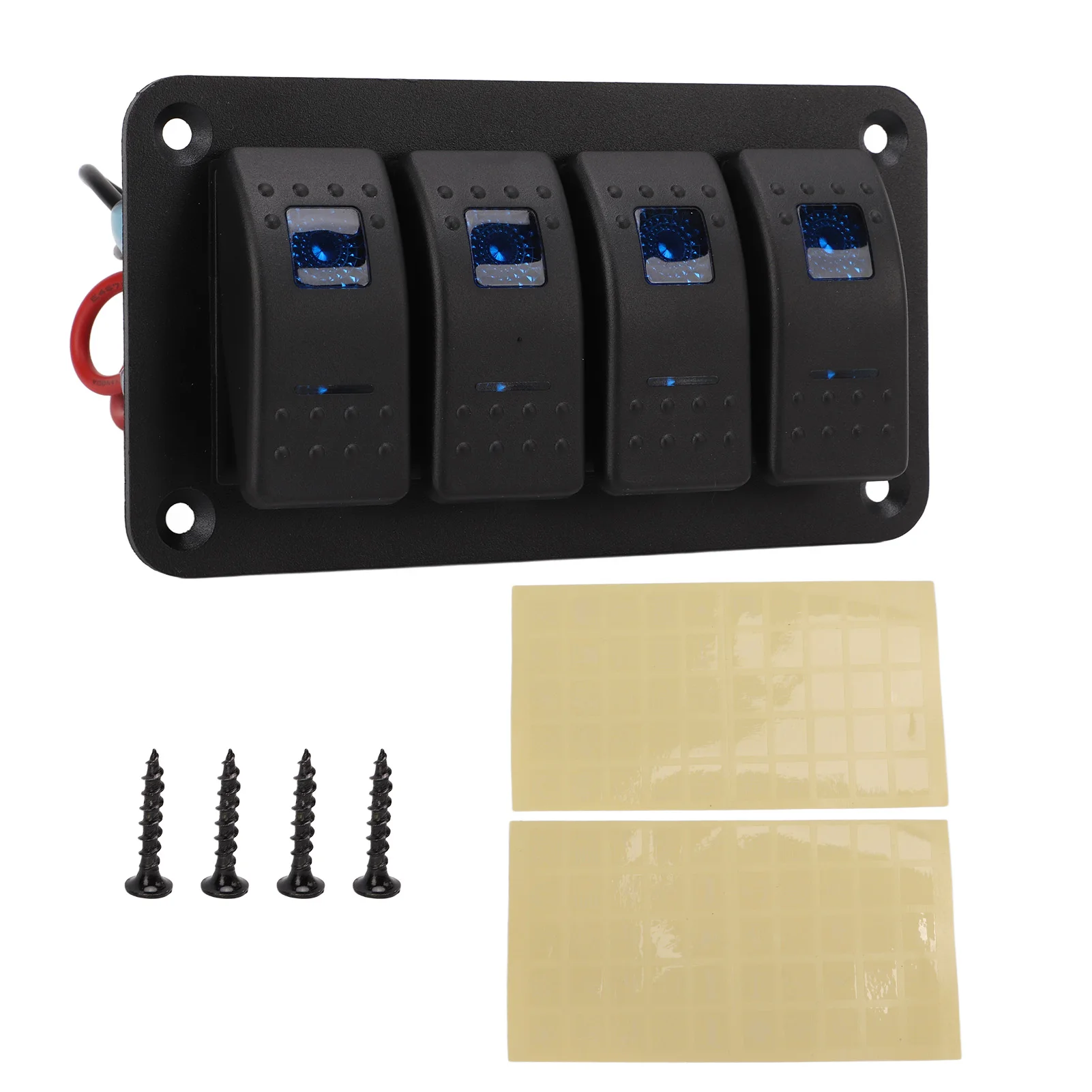 

4 Gang Rocker Switch Panel Multiple Protections LED Blue Backlit IP65 Waterproof for 12‑24V Vehicles Boats SUV Trucks