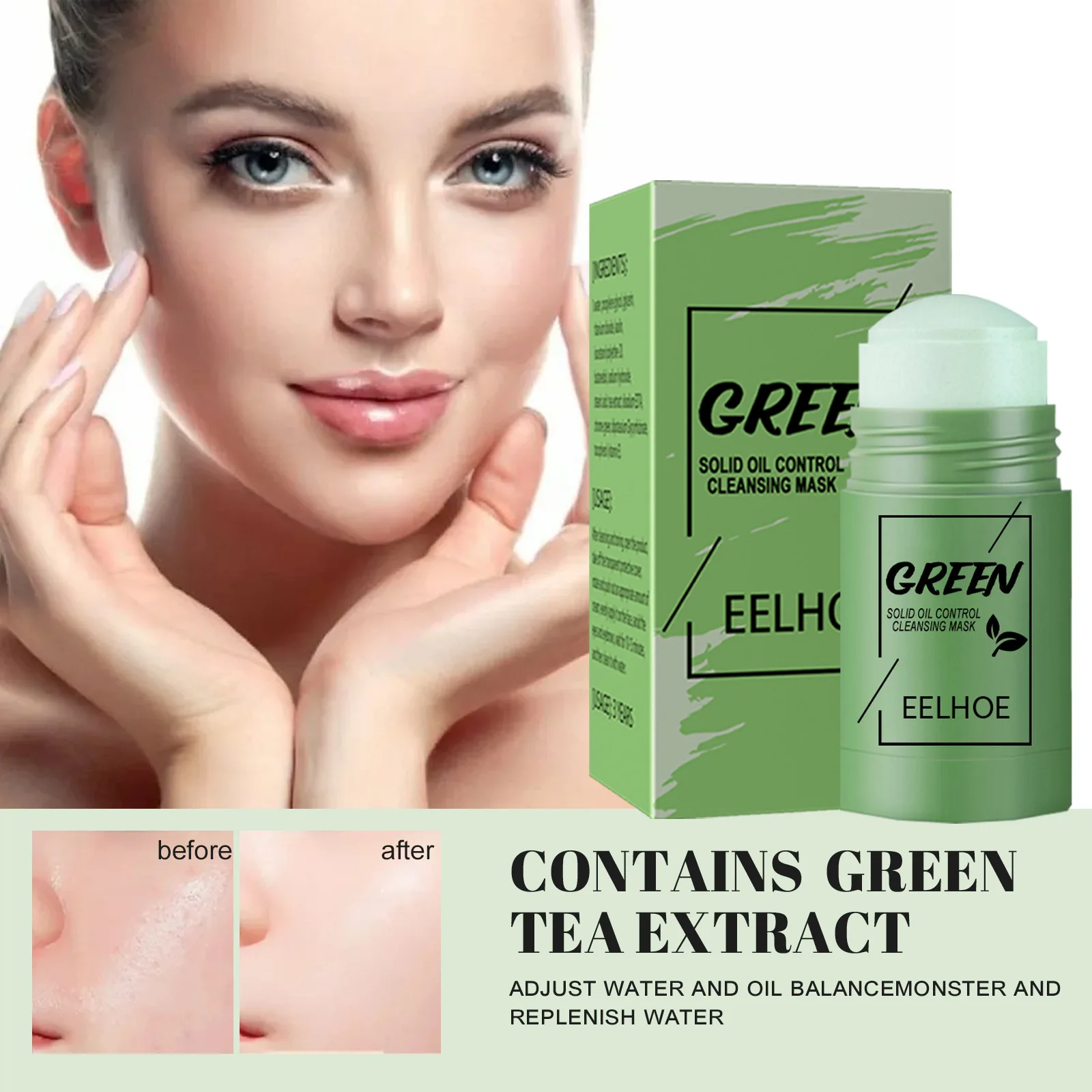 

EELHOE Mask Stick Green Tea Solid Mask Deep Cleansing Oil-control Whitening Mask Moisturizing Shrink Pores Smear Mud Mask