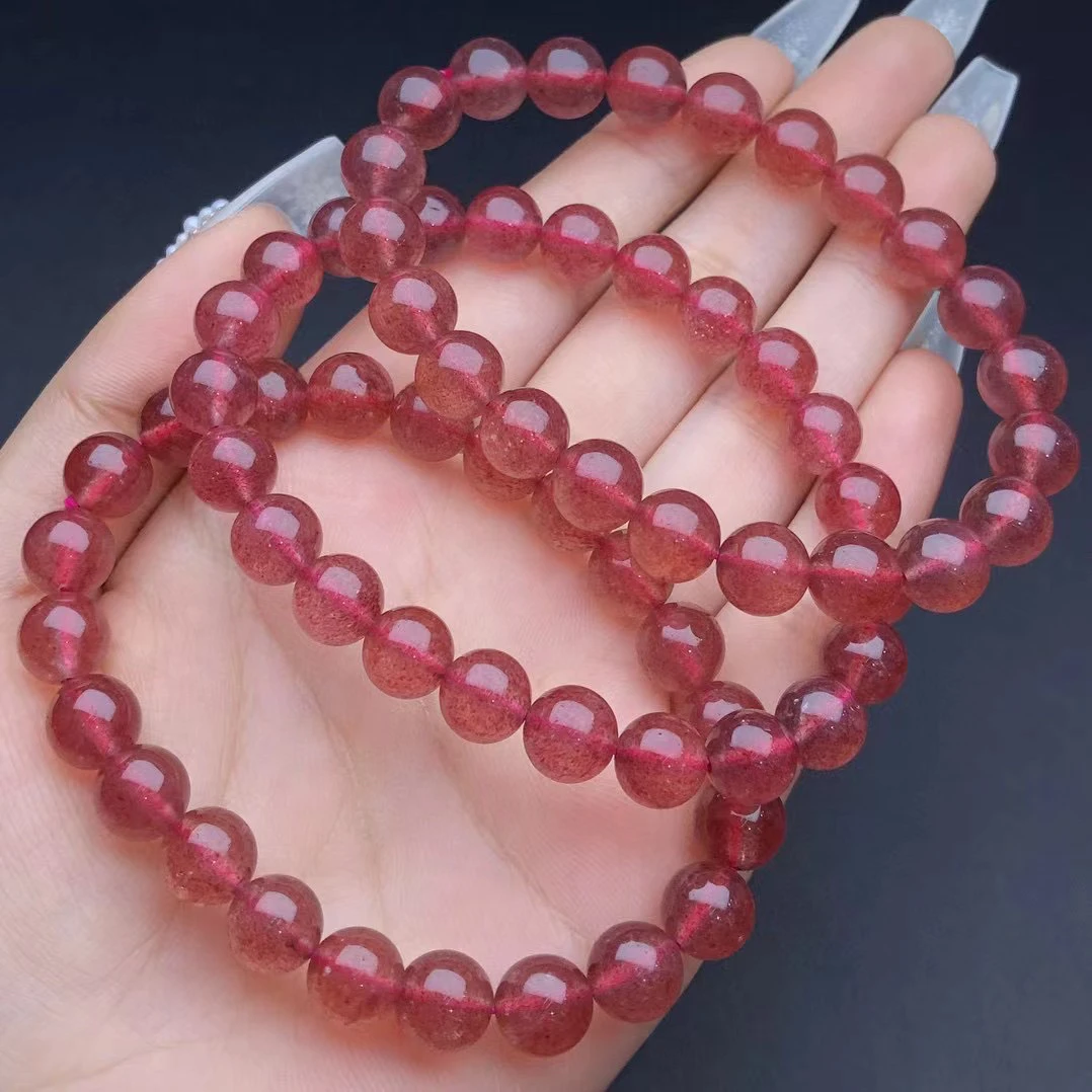 Браслет из натуральных кристаллов клубники женский эластичный браслет с цветком