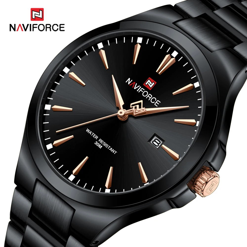 Фото NAVIFORCE Бизнес Часы Для Мужчин Лучший Бренд Роскошные Кварцевые Наручные Часы Простой Циферблат Мужские Часы Из Нержавеющей Стали №1