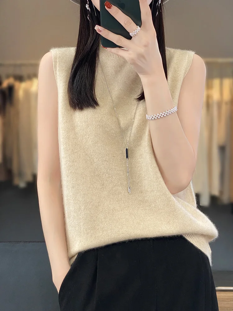 Женский вязаный жилет с воротником из 100% мериносовой шерсти