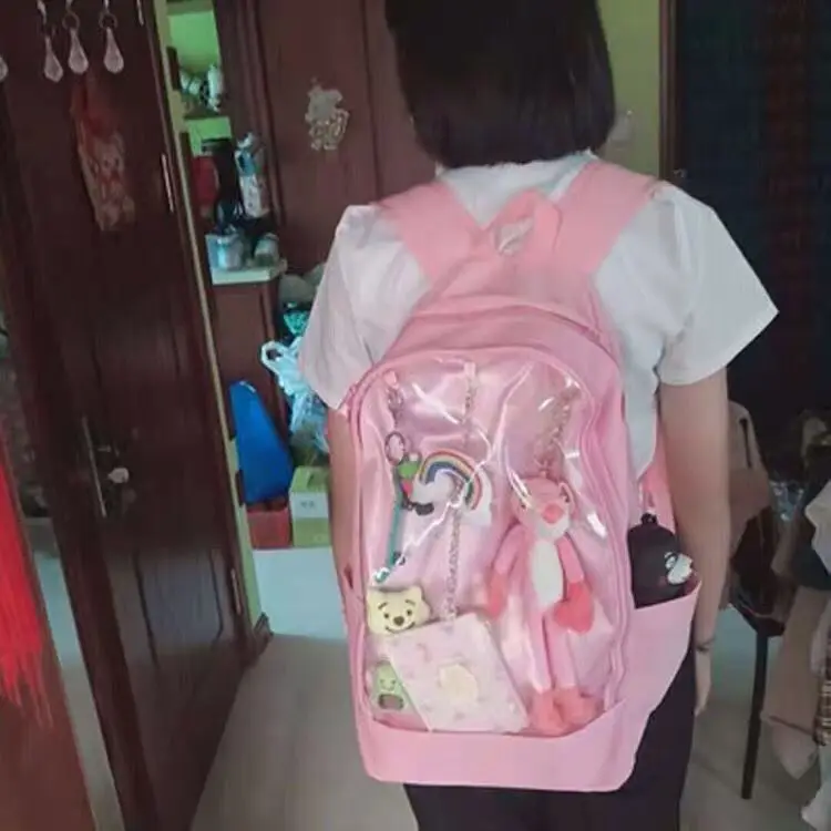 Large Capacity Cartoon Backpack College Style Schoolbag Student Backpack Cute Cartoon Pink Sanrio Waterproof Fashion Travel