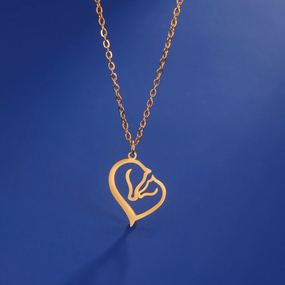 

COOLTIME Heart Love Pendant Necklace Stainless Steel Chain Necklace for Women Double Horse Jewlery Gift 2023 New In