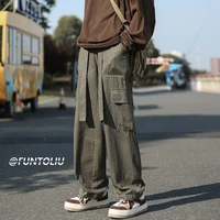 3 color cotton cargo pants men fashion oversized pocket casual pants men japanese streetwear loose straight pants mens trousers