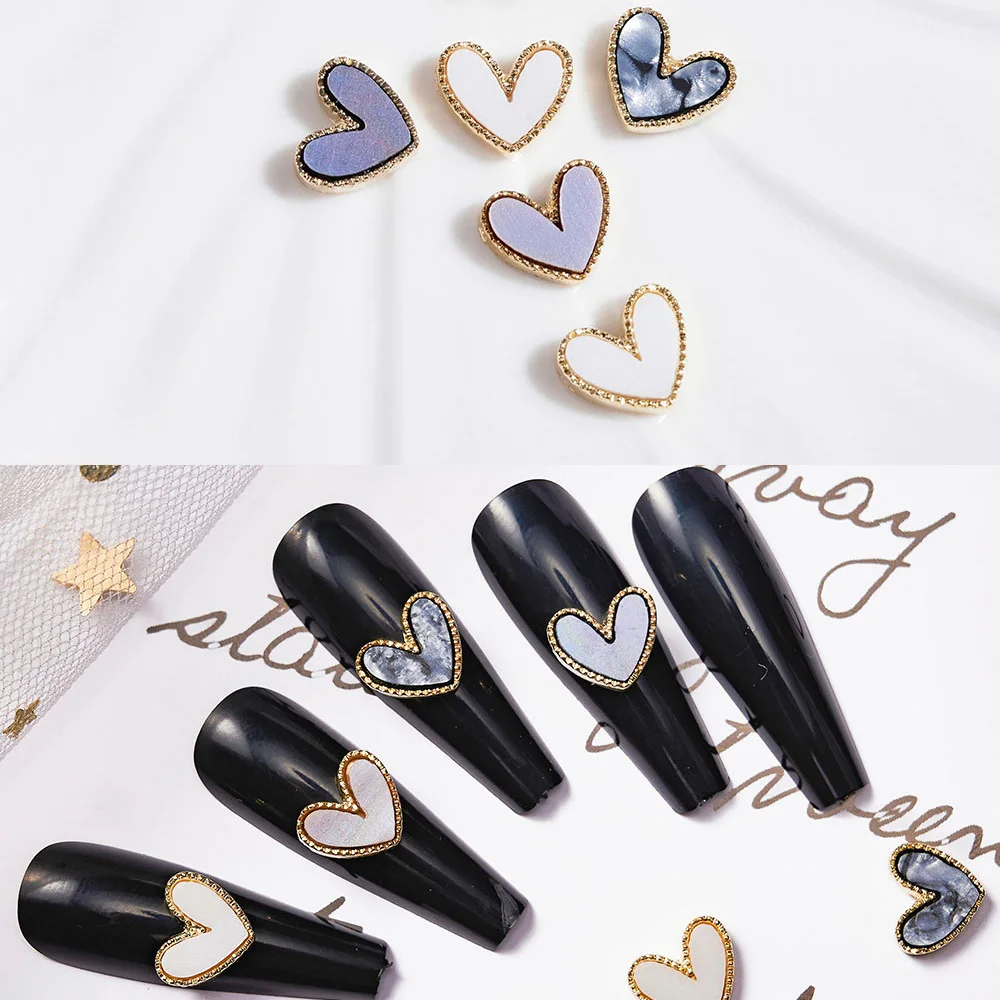 

10Pcs Heart/Butterfly Alloy Edge 3D Charms Nail Art Decoration Gradient Marble Shell Stone DIY Jewelry Charms For Manicure