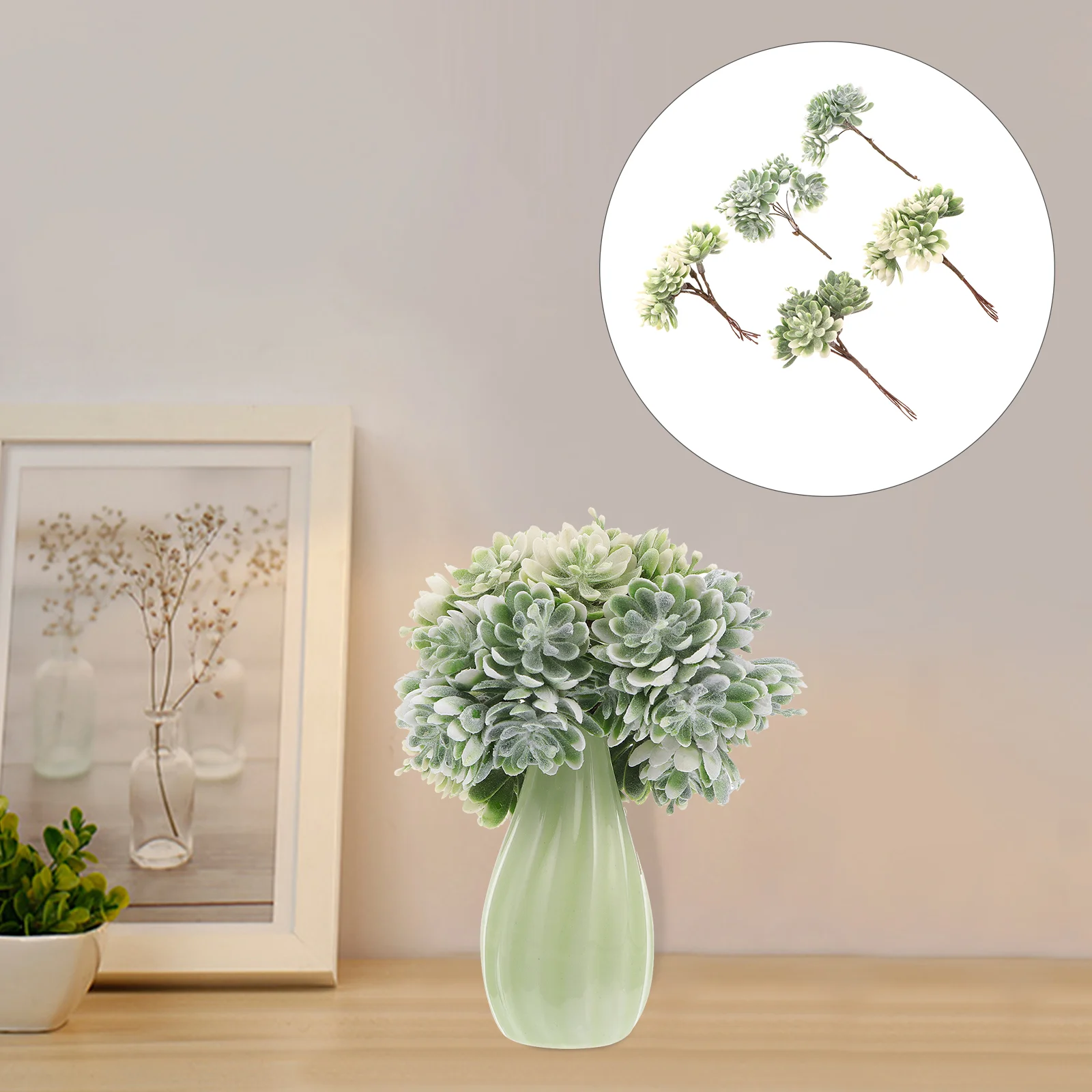 

Artificial Fake Flowers Succulent Bouquet Greenery Decor Flower Faux Stems Succulents Bouquets Branches Picks Shrubs Mini Green