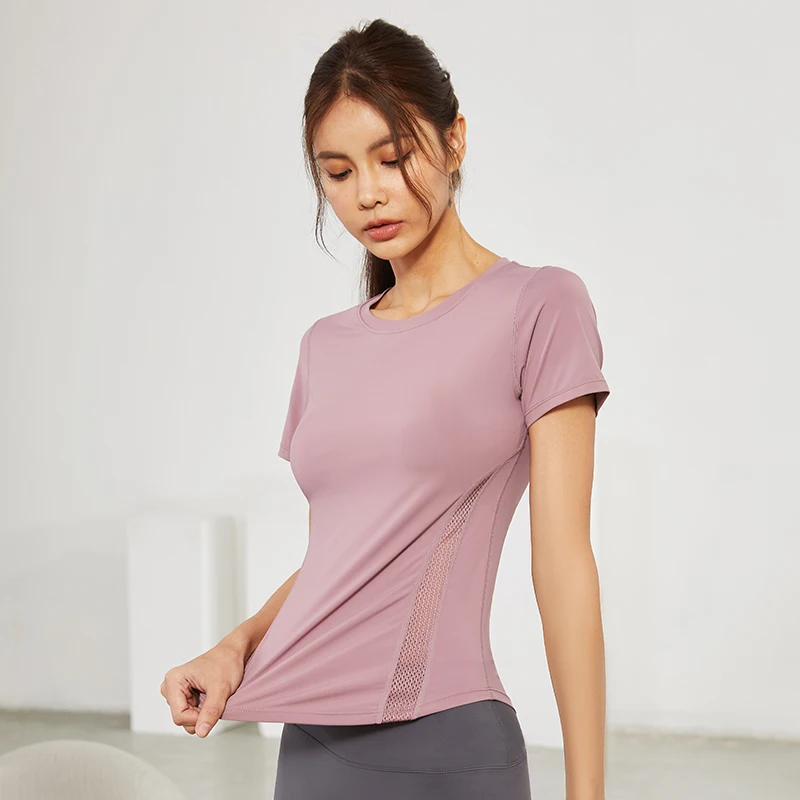 2022 Summer Sports Shirts Quick Dry Fitness Short Sleeve Women Mesh Breathable Yoga Shirts Gym Workout Top Running Slim T-Shirt