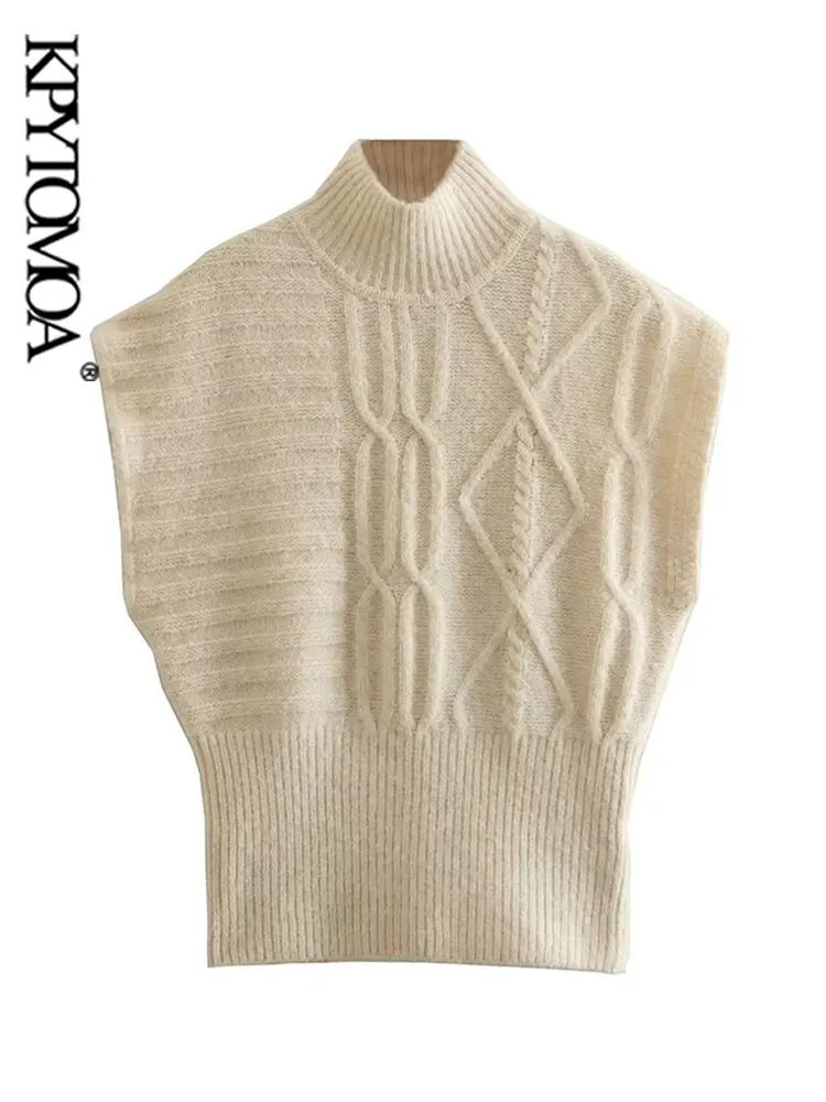 

KPYTOMOA женский модный Свободный вязаный жилет свитер винтажный с ложным воротником без рукавов женский жилет шикарные топы