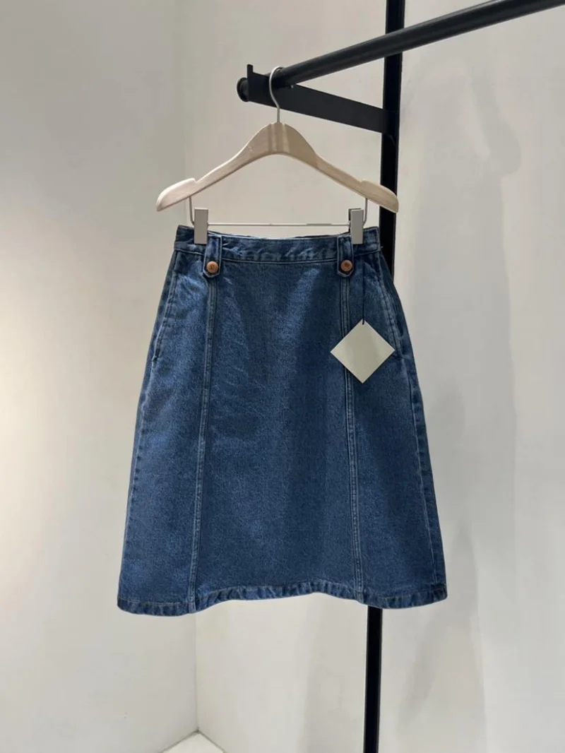 

Женская джинсовая мини-юбка с завышенной талией, однотонная элегантная трапециевидная юбка из денима в Корейском стиле, весна-лето 2023