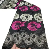 2022 New Lace Materials Black African Designs Swiss Embroidery Cotton Voile Lace Fabric African Lace Fabric For Dress 5 Yard
