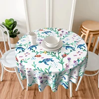green leaves sea turtle decor farmhouse tablecloth round 60 inch table cover wrinkle resistant waterproof for kitchen home decor