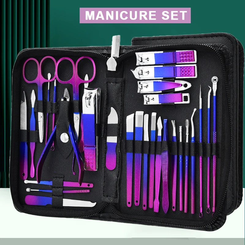 30 шт. набор кусачек для ногтей сине-красный маникюрный резак с защитой от брызг