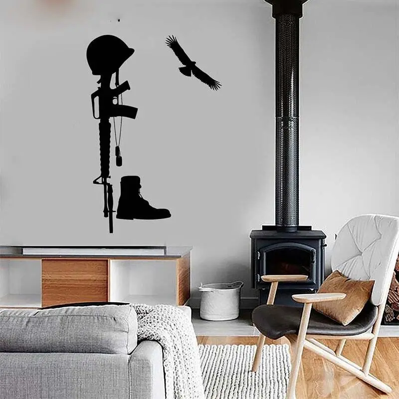 

Army Soldier Equipment Gun Helmet Boots Vinyl Wall Sticker Interior Home Decor Teens Room Boys Bedroom Decals Eagle Murals 3625