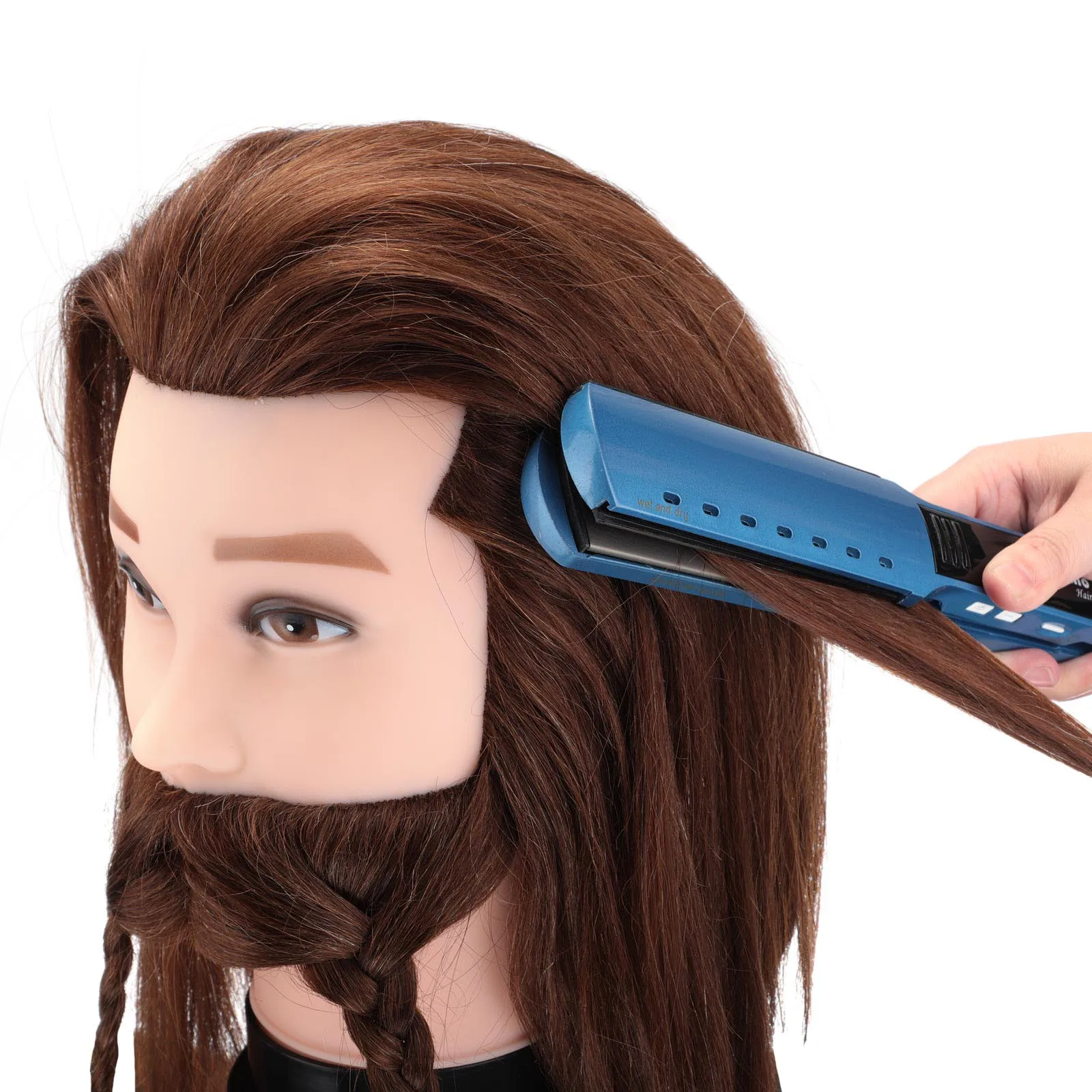 100% Real Hair Male Mannequin Head  with Hair Beard for Hairdressers Salon Hairdressing Male Training Heads for Cutting
