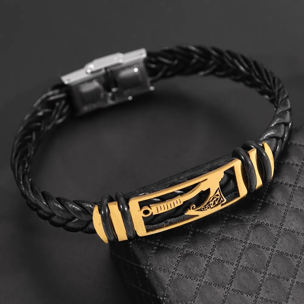 Новый Винтажный металлический плетеный кожаный браслет Tomahawk модный мужской