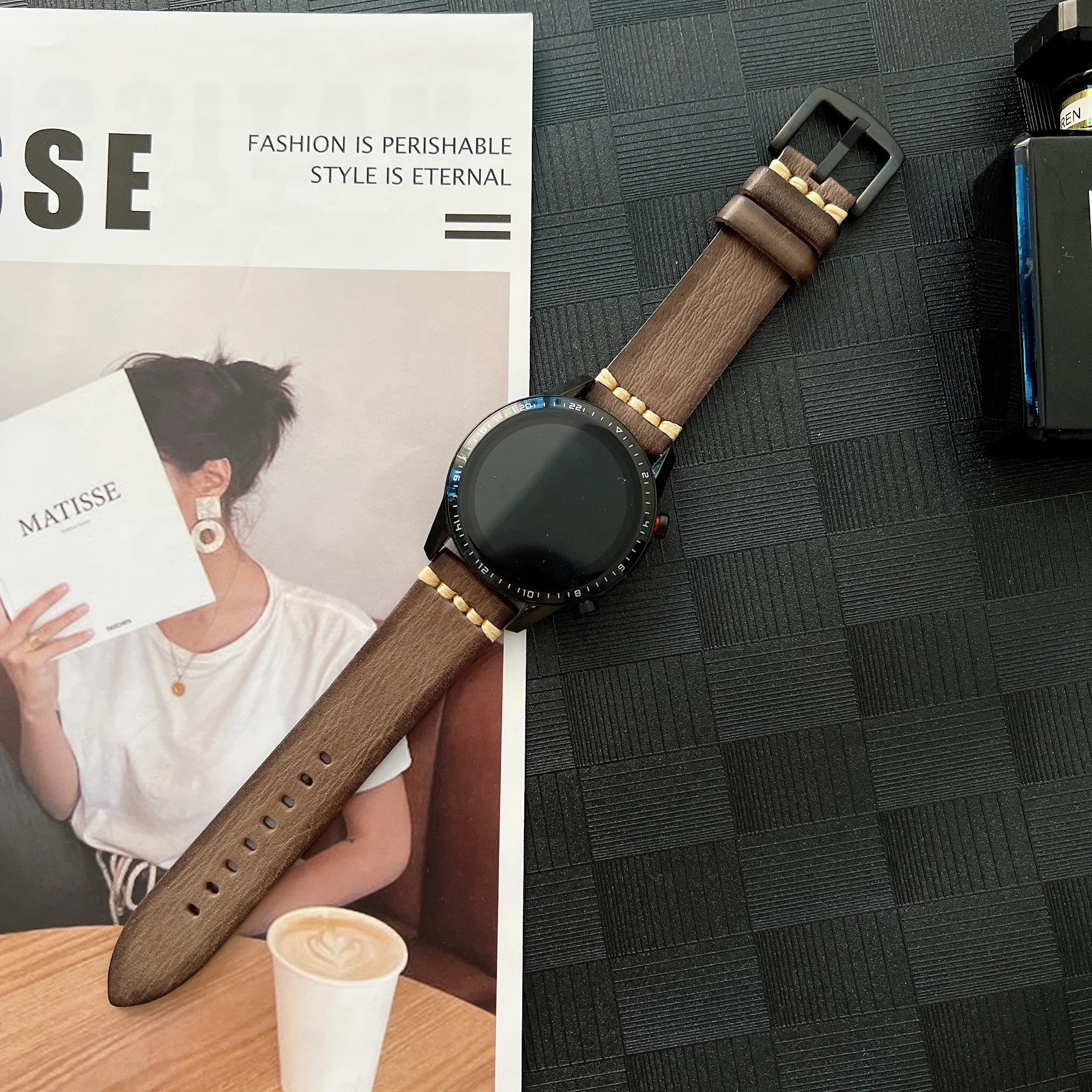 20mm 22mm For Samsung Galaxy Watch Gear S3 46mm Handmade Vintage Leather Strap for Huawei Watch GT 2 Galaxy Watch Active2 Strap