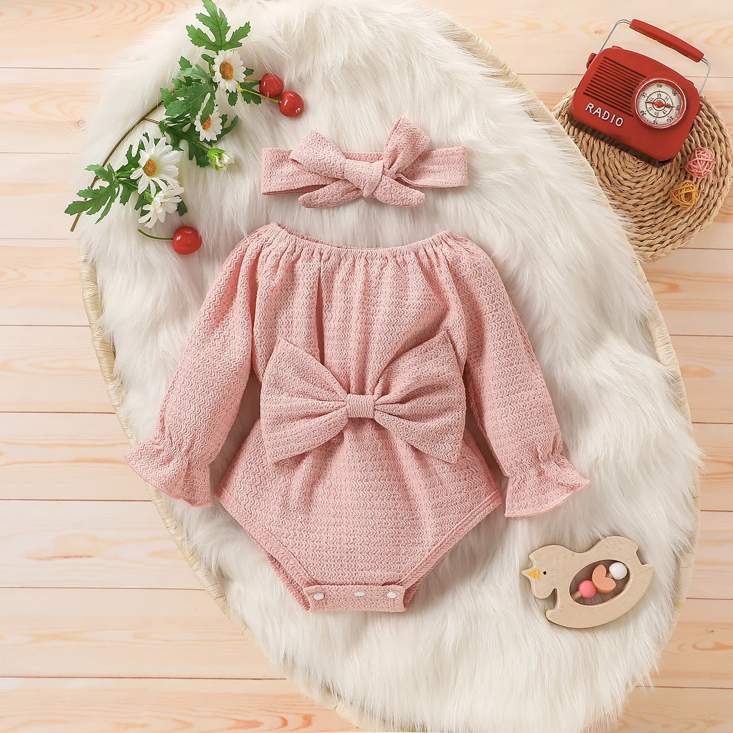 Long Sleeves Bowknot Baby Gril Rompers Headband  Baby Onesie  Girls Outfits  Baby Boutique Clothing  Newborn Girl Outfit