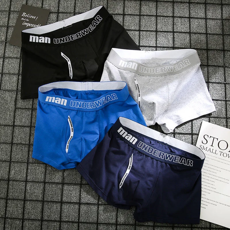 

1Pc Men'S Panties Pure Cotton Boxer Shorts Solid Color Breathable Stretchy Middle Waist Sports Panties Soft Comfortable Boxer