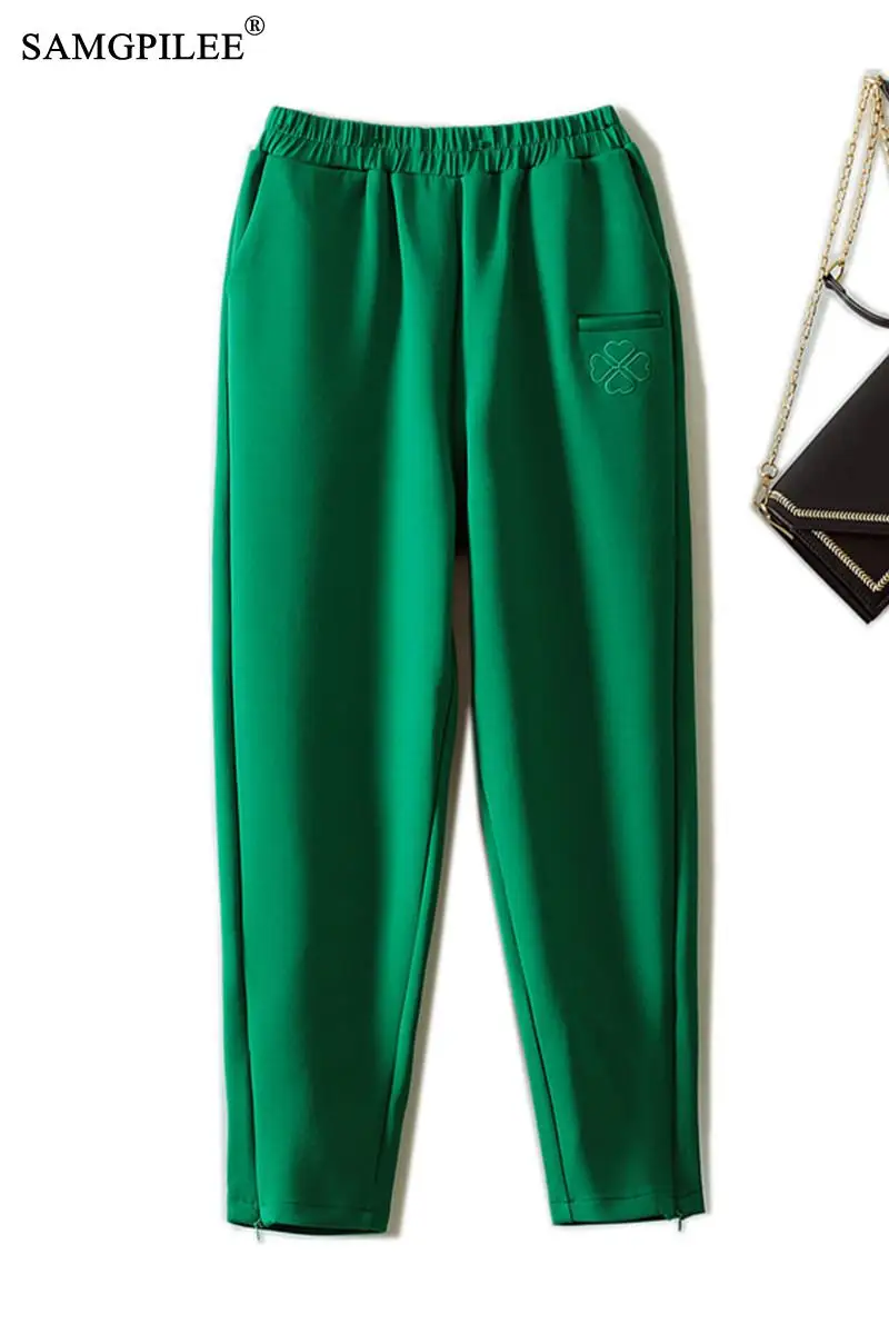 Женские хлопковые шаровары с вышивкой в виде сердца на молнии