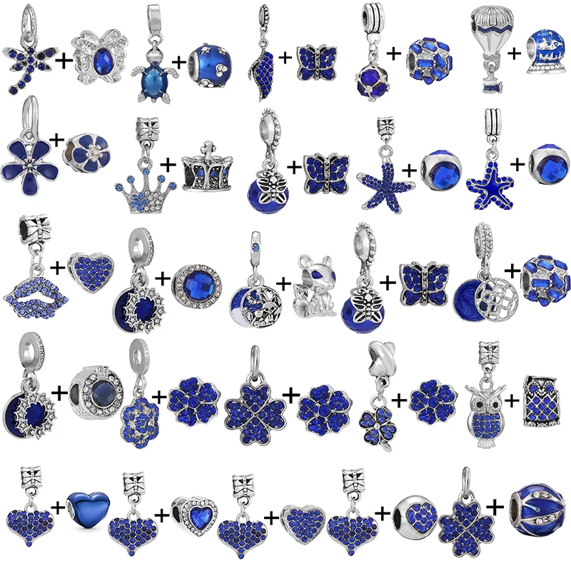 

2Pcs/Lot Blue Crystal Lucky Owl Charms Beads Pendant Fit Original Pandora Bracelets Necklaces For Women Fashion Jewelry Making