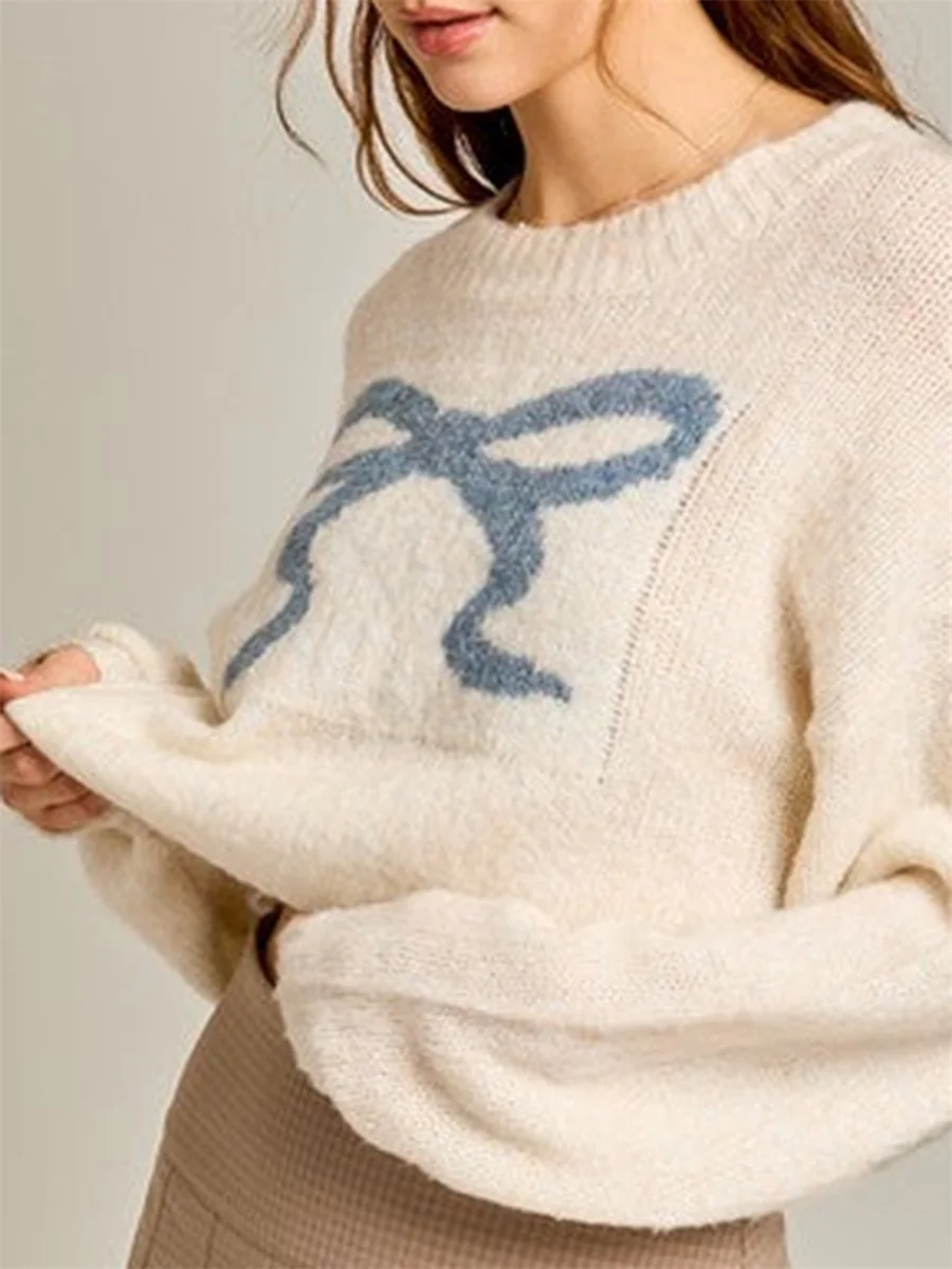 Женские удобные укороченные свитера повседневные милые теплые пуловеры с бантом