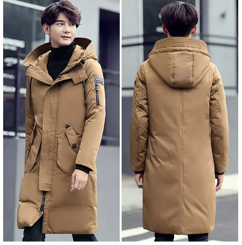 

New2022 New Men's Thick Long Parkas Down Jackets Coat Male Solid Color Overcoat Outerwear Men Winter Warm Hooded Coat M-3XL